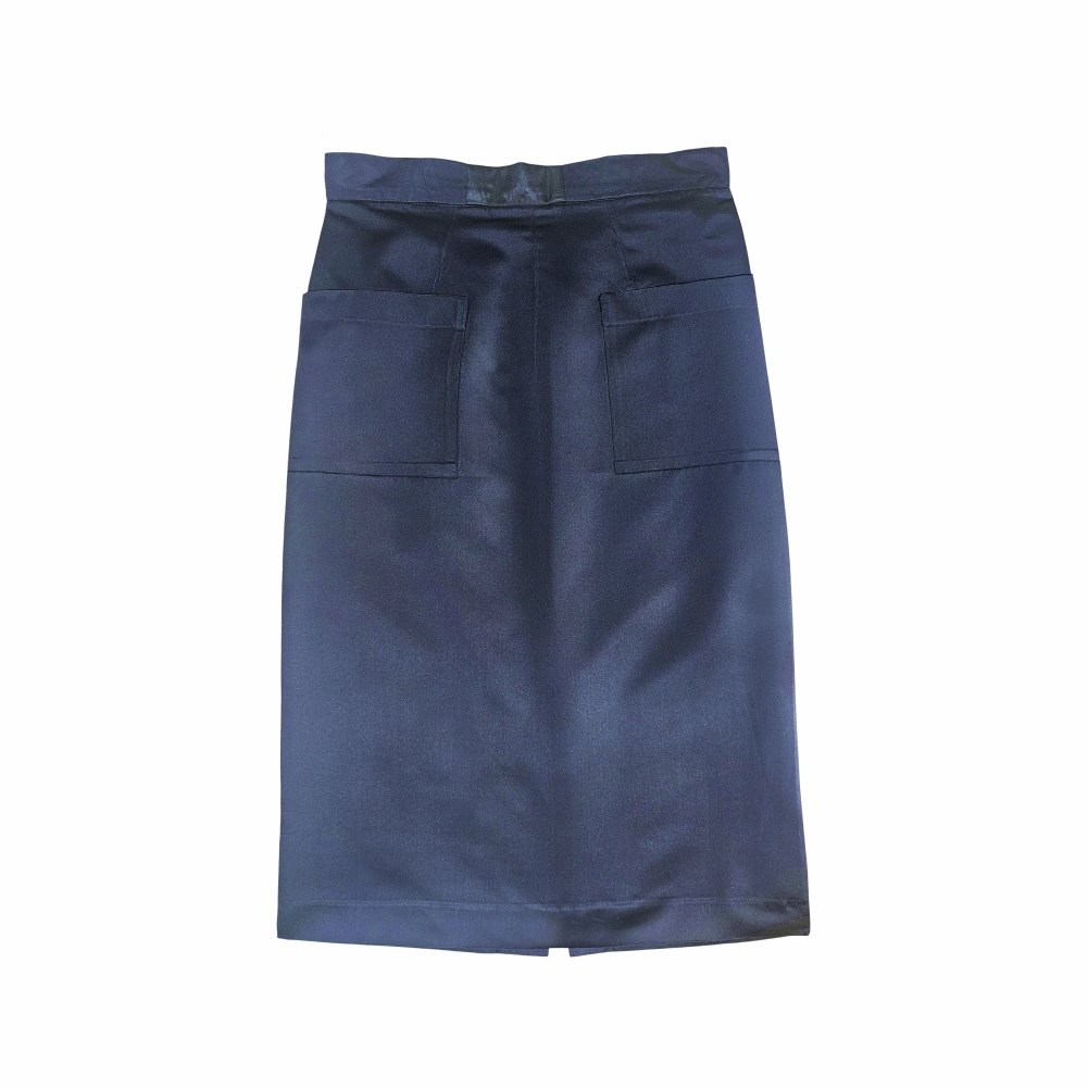 Vintage 1990s Prada Midnight Navy Silk Midi Skirt with Oversized Pockets - Re:Velvet