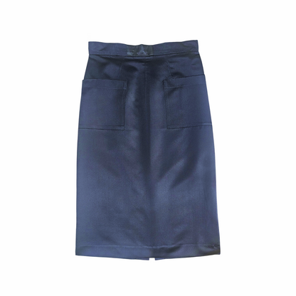 Vintage 1990s Prada Midnight Navy Silk Midi Skirt with Oversized Pockets - Re:Velvet