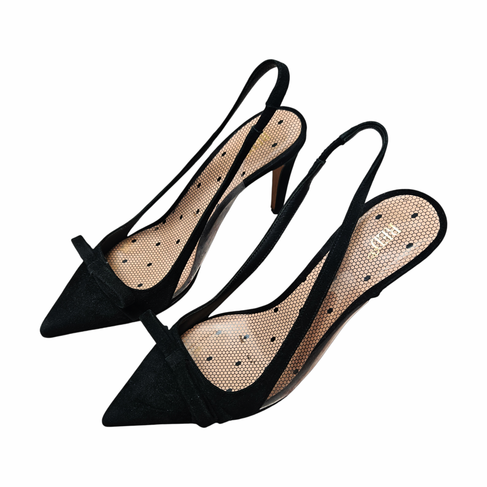 Black Suede Bow Slingback Pump - RED Valentino