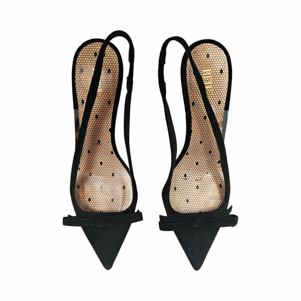 Black Suede Bow Slingback Pump - RED Valentino