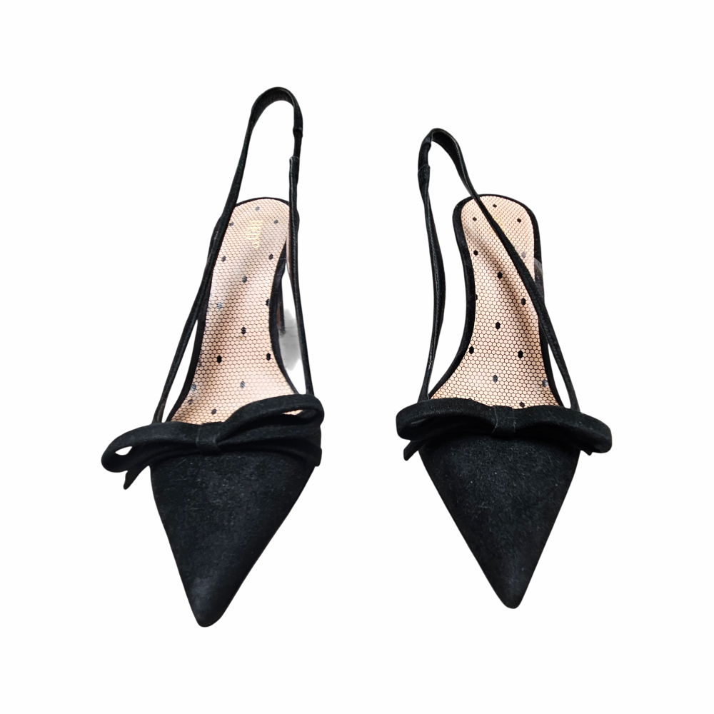 Black Suede Bow Slingback Pump - RED Valentino