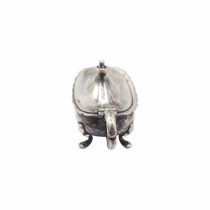 Vintage Regis Plate EPNS silver-plated mustard pot by William Suckling, England, c.1930s–40s, model N220, with hinged lid and four feet.