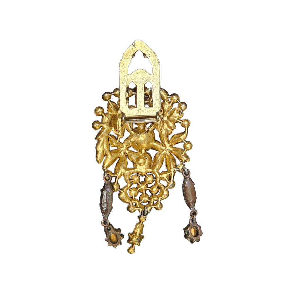 1930s–1940s Multicolour Rhinestone Floral Dress Clip with Drops