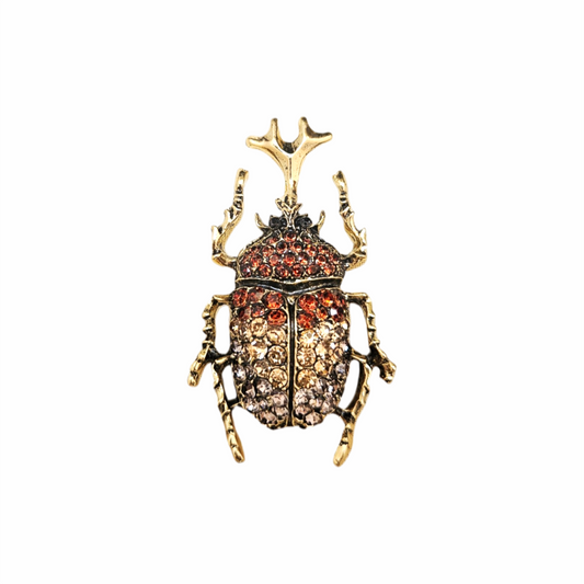 Crystal-Embellished Rhino Beetle Brooch in Ombré Blood Orange and Pink