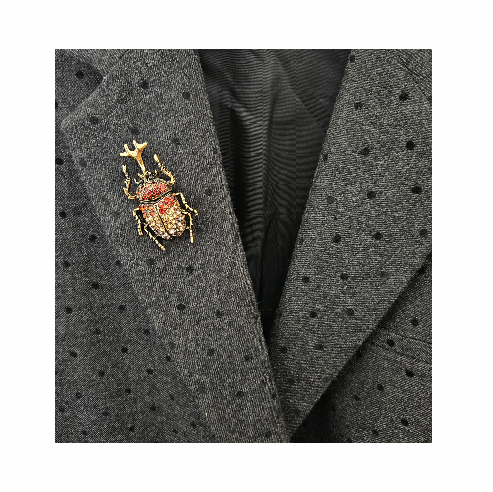Crystal-Embellished Rhino Beetle Brooch in Ombré Blood Orange and Pink - Re:Velvet