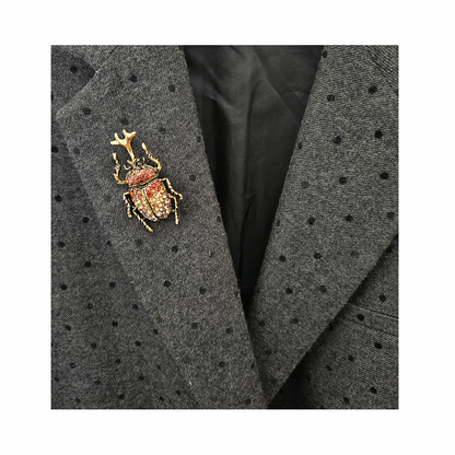 Crystal-Embellished Rhino Beetle Brooch in Ombré Blood Orange and Pink - Re:Velvet