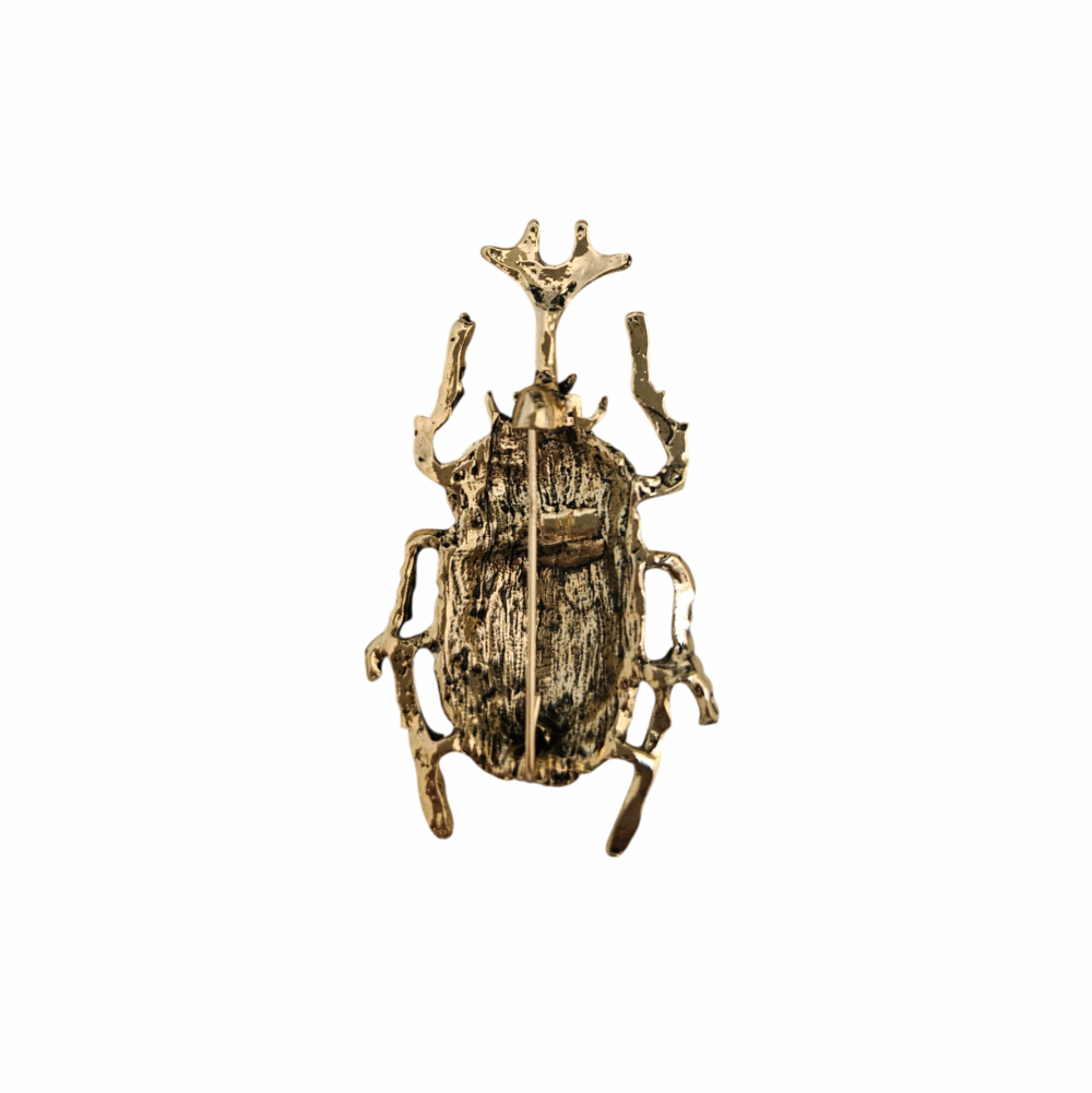 Crystal-Embellished Rhino Beetle Brooch in Ombré Blood Orange and Pink - Re:Velvet