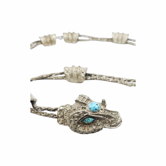 Vintage Asian-Style Silver-Tone Woven Belt with Turquoise-Coloured Dragon Clasp - Re:Velvet