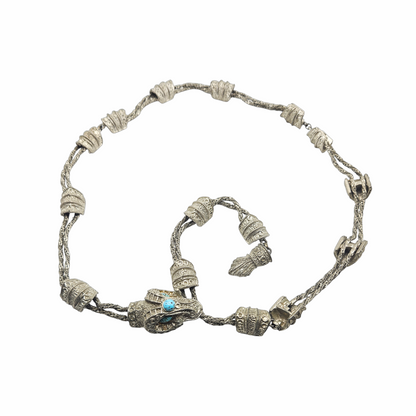 Vintage Asian-Style Silver-Tone Woven Belt with Turquoise-Coloured Dragon Clasp - Re:Velvet