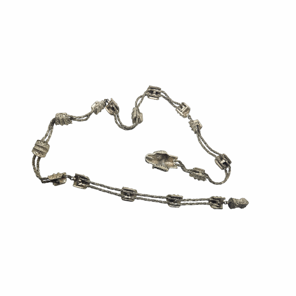 Vintage Asian-Style Silver-Tone Woven Belt with Turquoise-Coloured Dragon Clasp - Re:Velvet