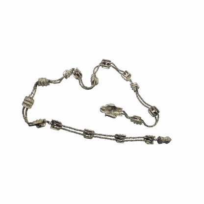 Vintage Asian-Style Silver-Tone Woven Belt with Turquoise-Coloured Dragon Clasp - Re:Velvet
