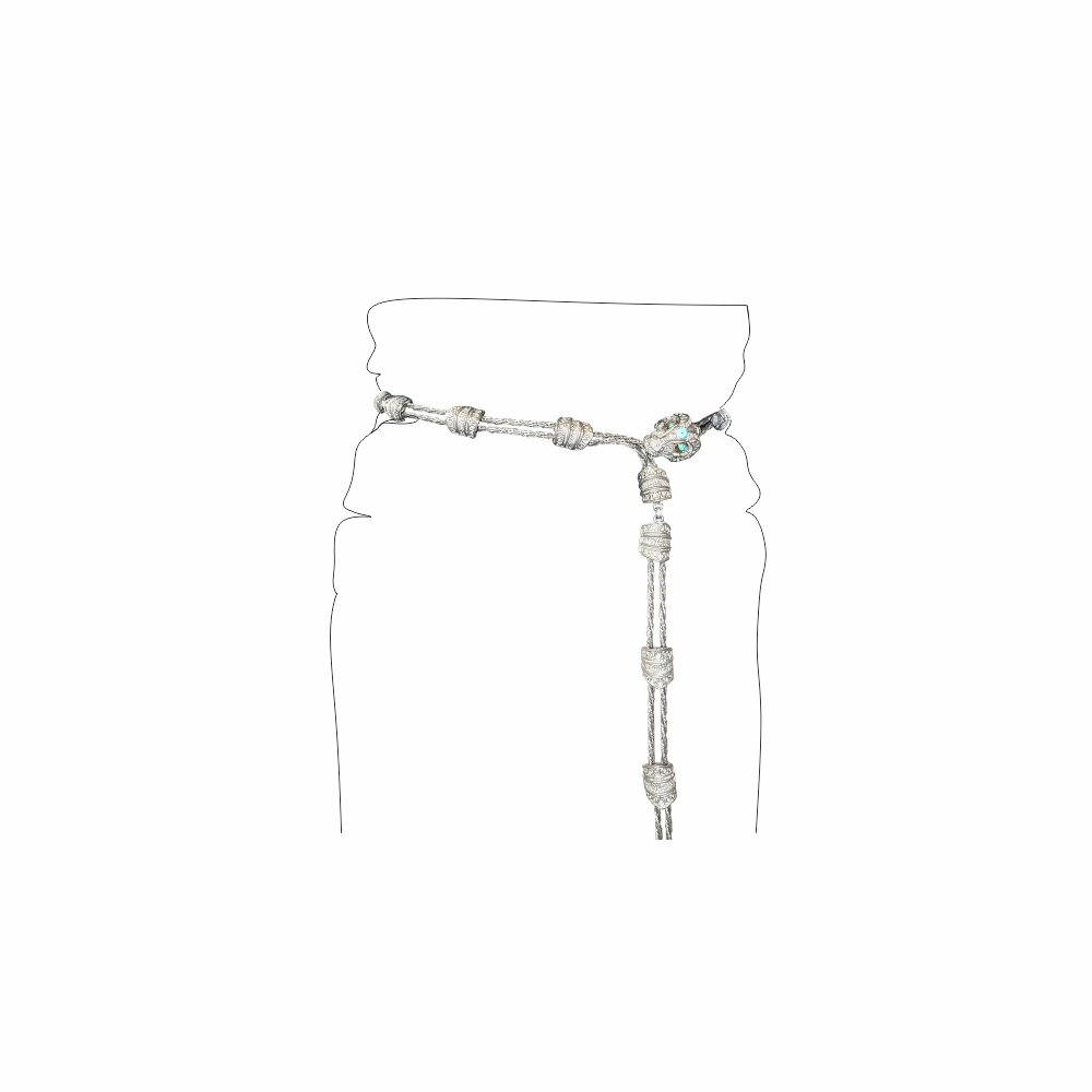 Vintage Asian-Style Silver-Tone Woven Belt with Turquoise-Coloured Dragon Clasp - Re:Velvet