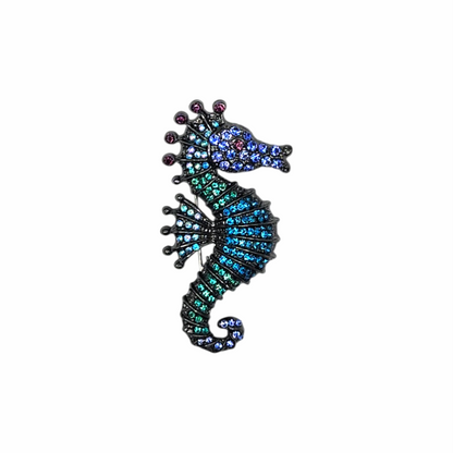Crystal Seahorse Brooch in Blue and Green Pavé with Iridescent Accents - Re:Velvet