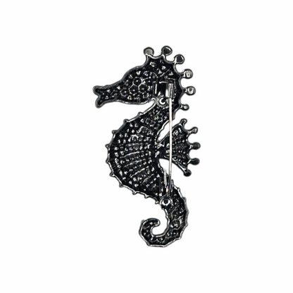 Crystal Seahorse Brooch in Blue and Green Pavé with Iridescent Accents - Re:Velvet