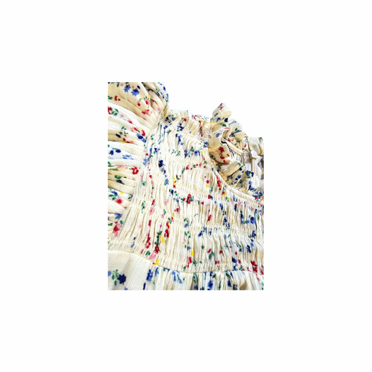 Smocked Floral Ruffle Blouse in Crinkled Cotton Voile - Sea New York