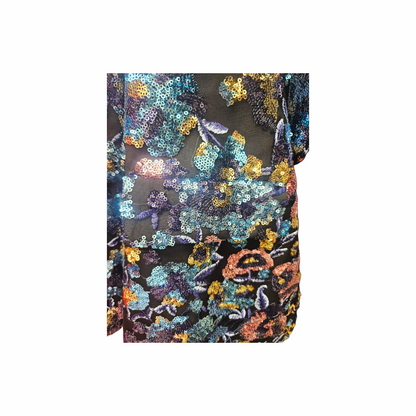 Shop this Self-Portrait black floral embroidered sequin blazer in size M, fully lined and richly embellished in multicoloured botanical motifs.