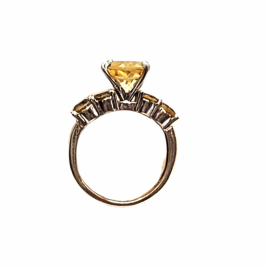 Vintage Cocktail Sterling Silver Setting  Ring with Faceted Yellow Stones