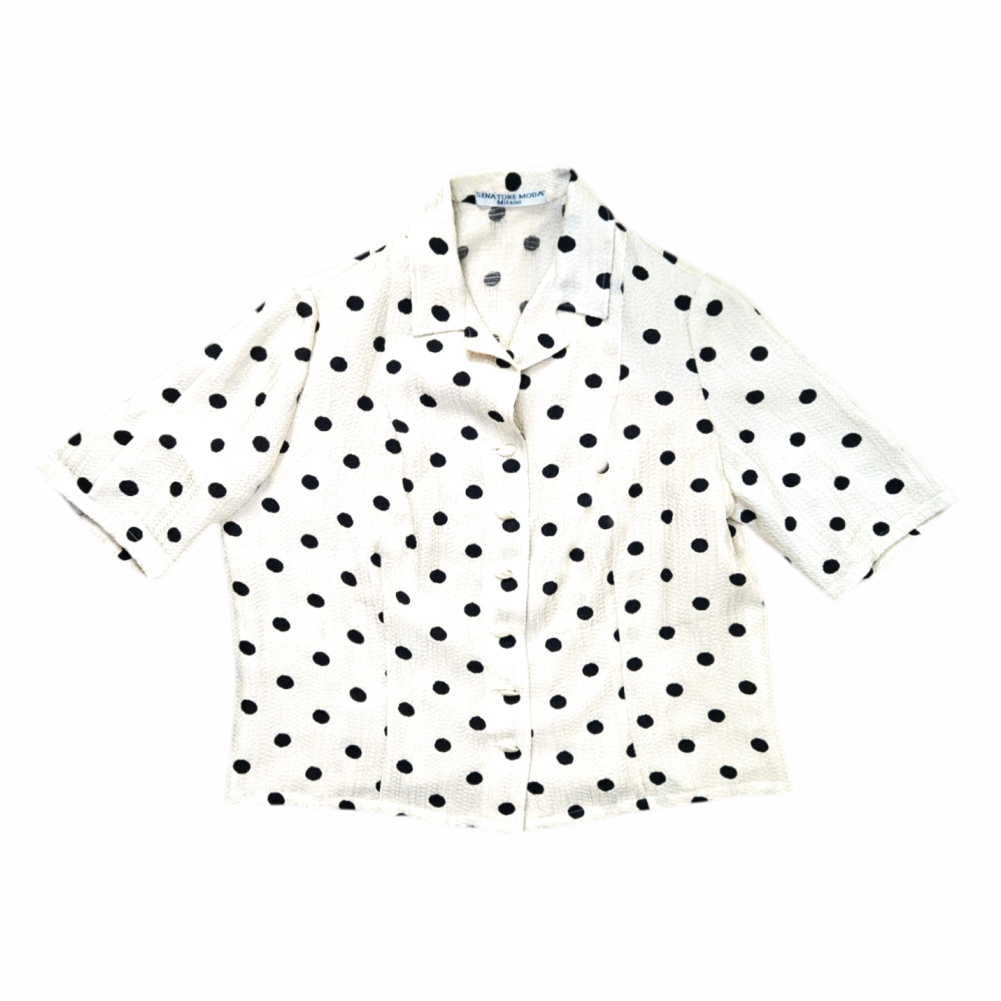 1990s Crinkled Cream Polka Dot Short-Sleeve Shirt - Senatore Moda - Re:Velvet
