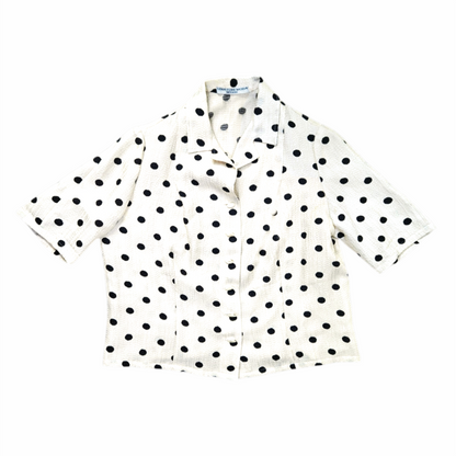 1990s Crinkled Cream Polka Dot Short-Sleeve Shirt - Senatore Moda - Re:Velvet