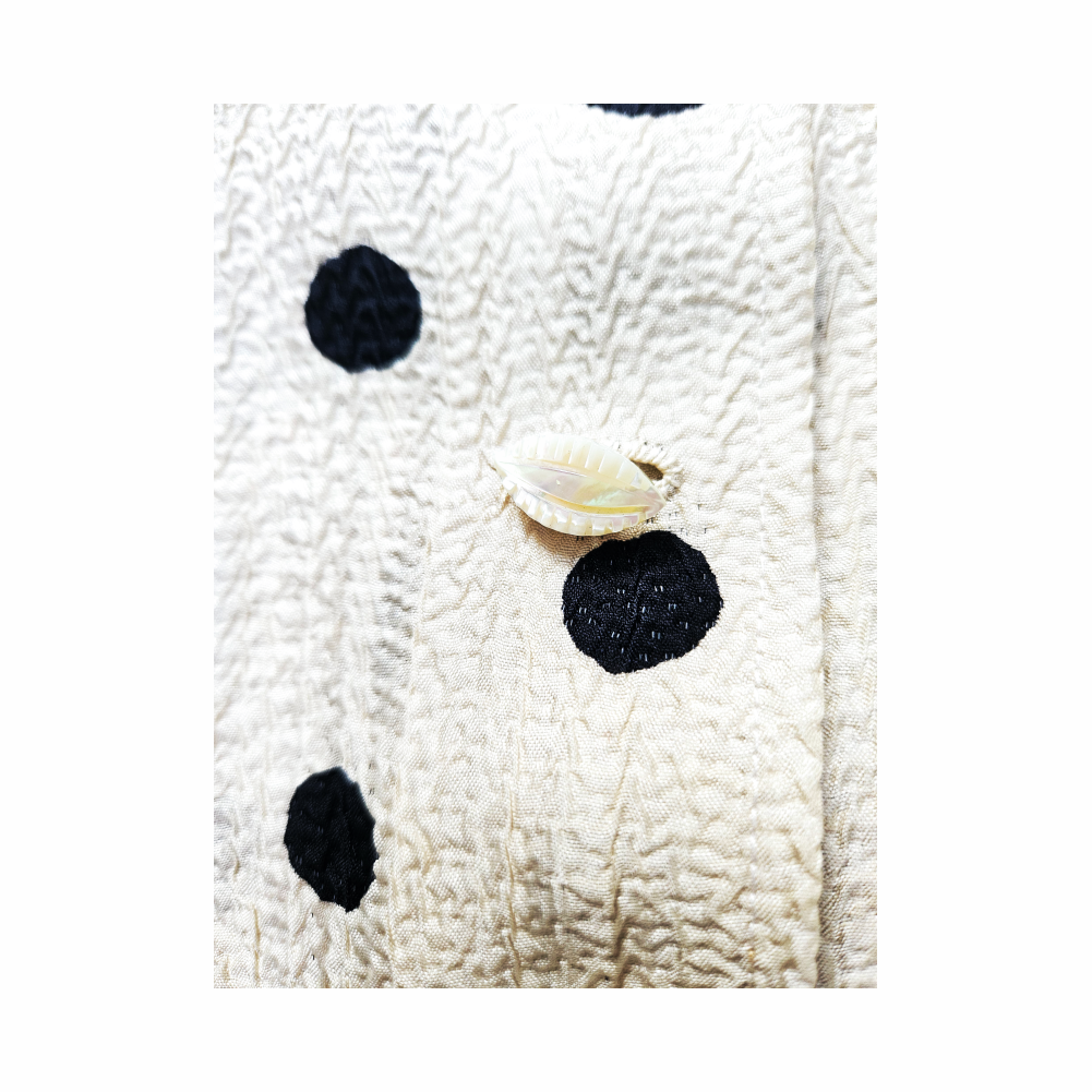 1990s Crinkled Cream Polka Dot Short-Sleeve Shirt - Senatore Moda - Re:Velvet