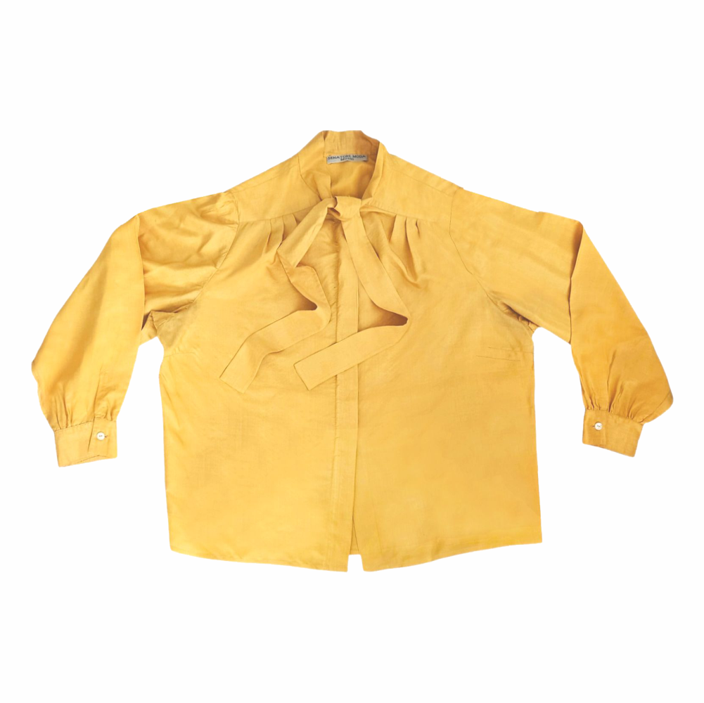 Vintage Silk Lavallière Blouse in Saffron Gold - Senatore Moda - Re:Velvet