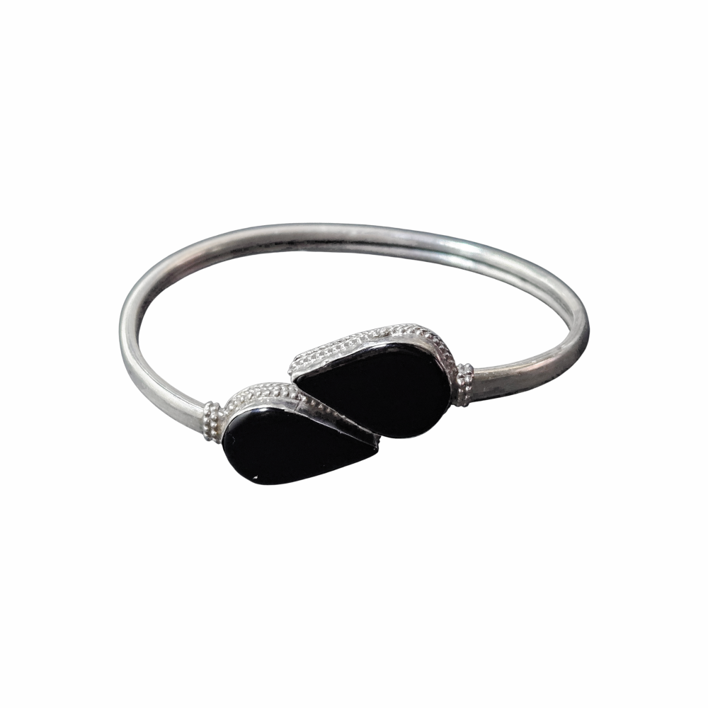 Vintage 900 Silver Black Onyx Bypass Bangle Bracelet