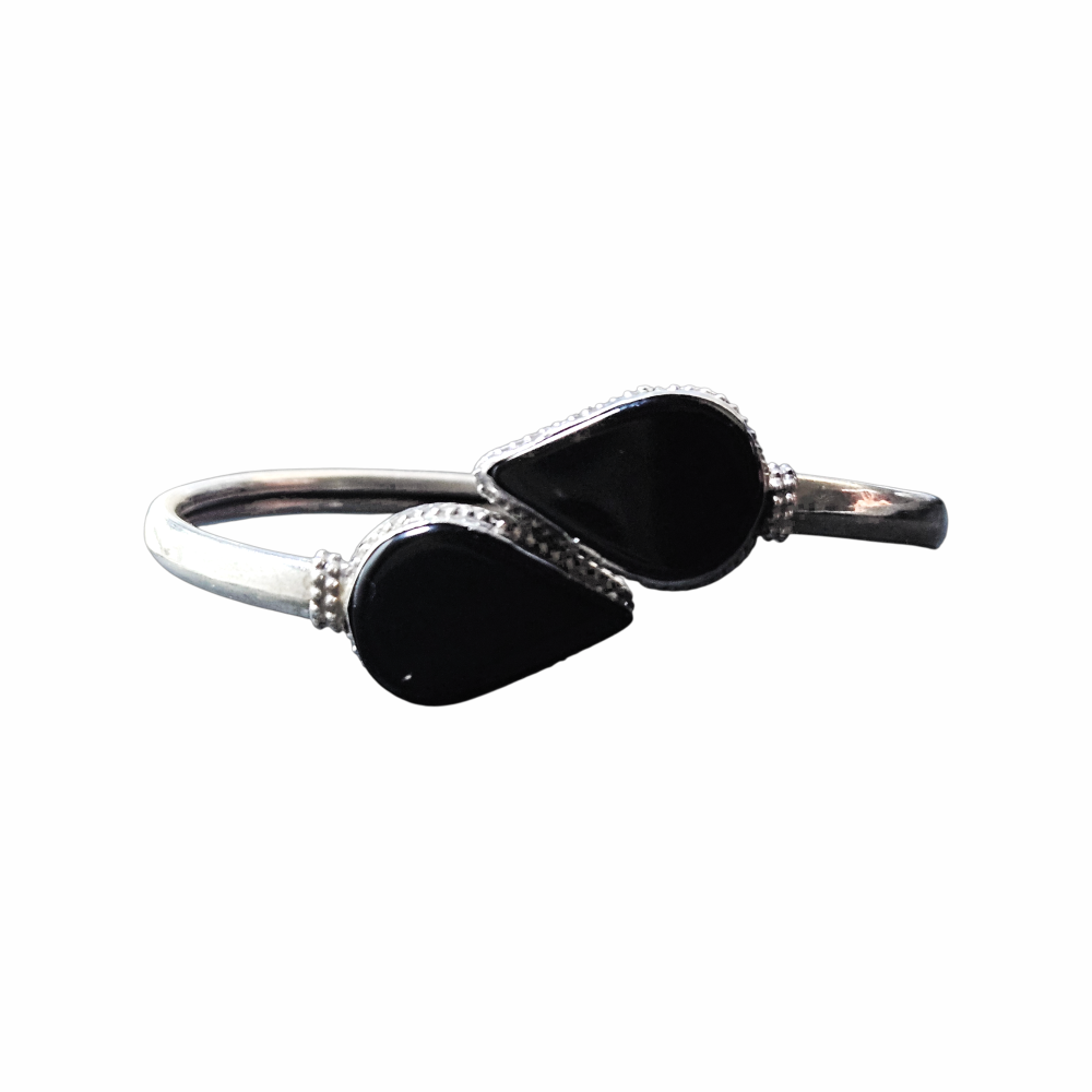 Vintage 900 Silver Black Onyx Bypass Bangle Bracelet