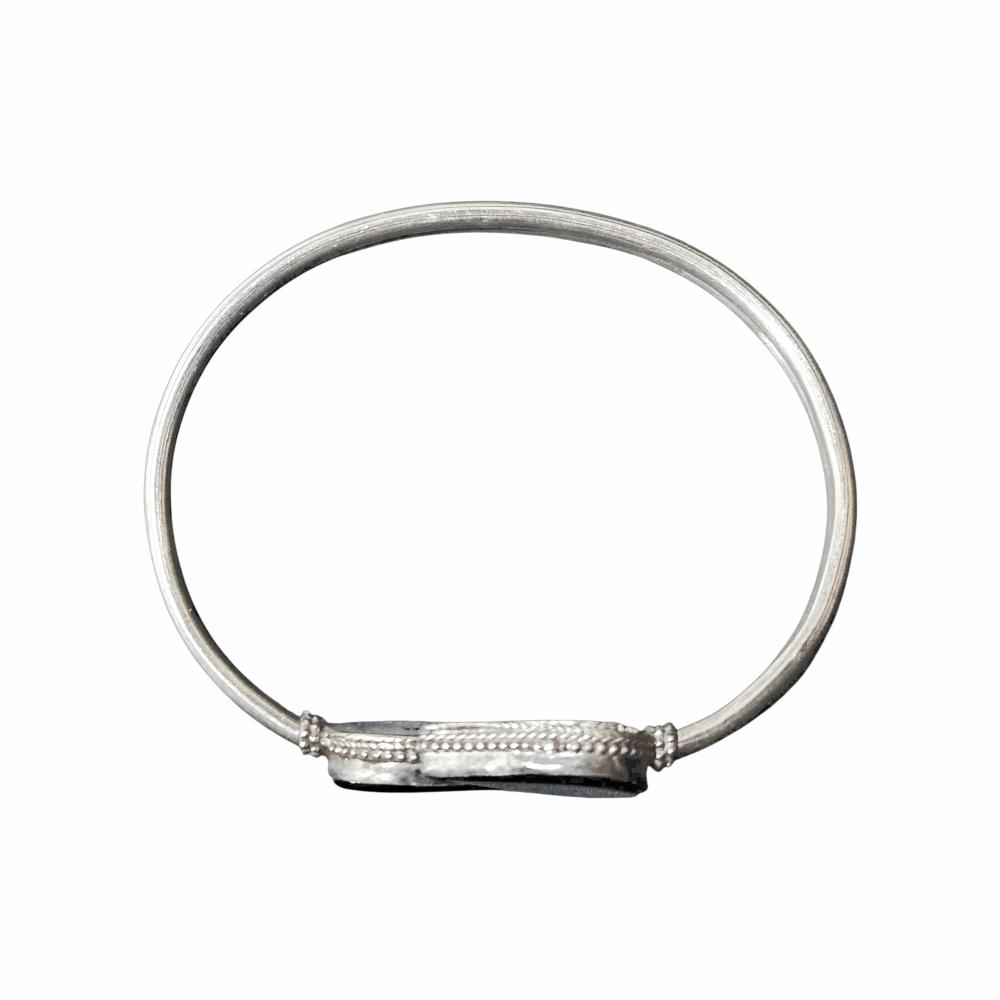 Vintage 900 Silver Black Onyx Bypass Bangle Bracelet