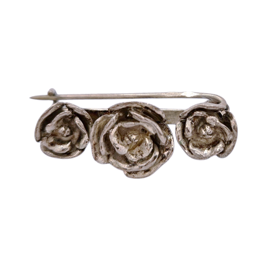 Vintage Silver Roses Brooch