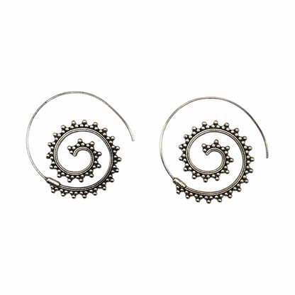 Silver Dot Beaded Spiral Hoop Earrings