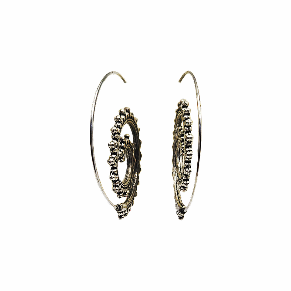 Silver Dot Beaded Spiral Hoop Earrings
