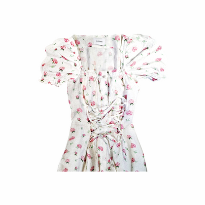 Linen Floral Midi Dress with Corset Lace Detail - Sleeper