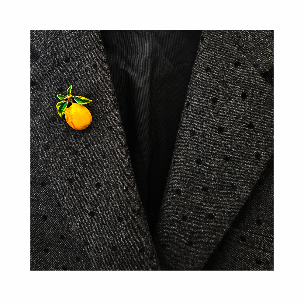 Vintage-Style Enamel Lemon Brooch with Gilt Leaf Detail - Re:Velvet