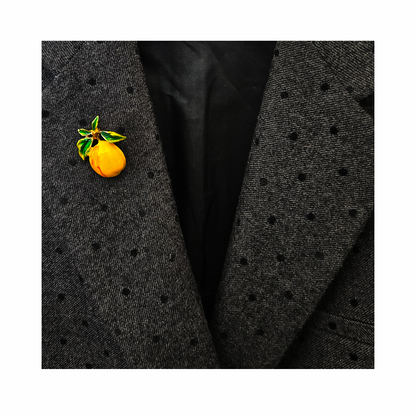 Vintage-Style Enamel Lemon Brooch with Gilt Leaf Detail - Re:Velvet