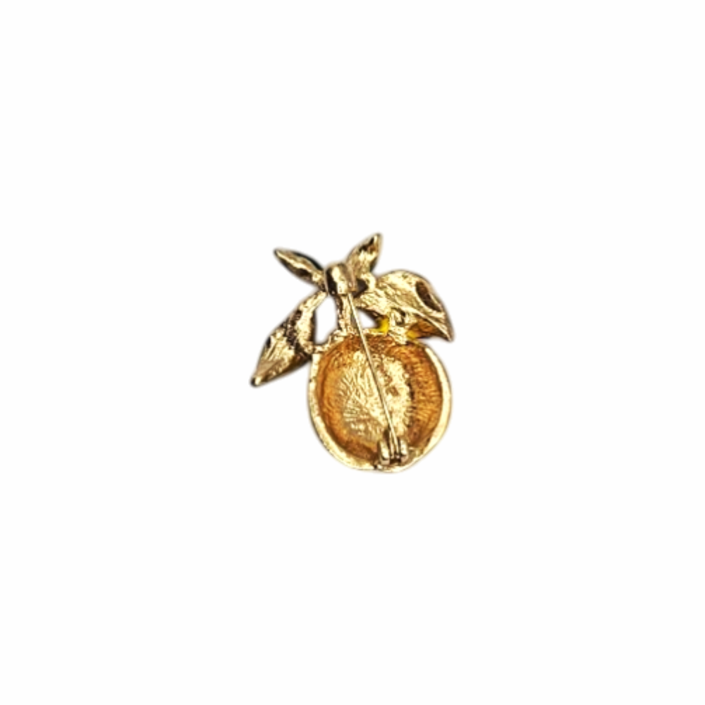 Vintage-Style Enamel Lemon Brooch with Gilt Leaf Detail - Re:Velvet