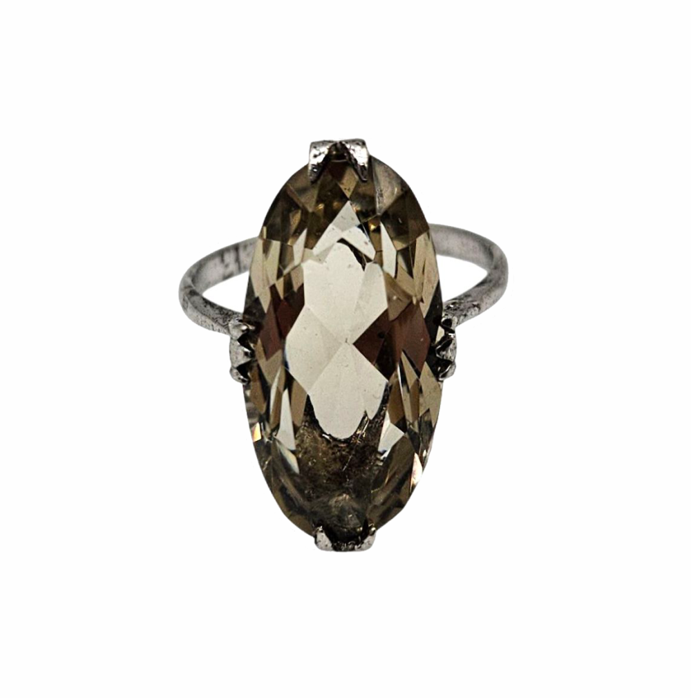 Vintage Sterling Silver Large Smoky Quartz Solitaire Cocktail Ring