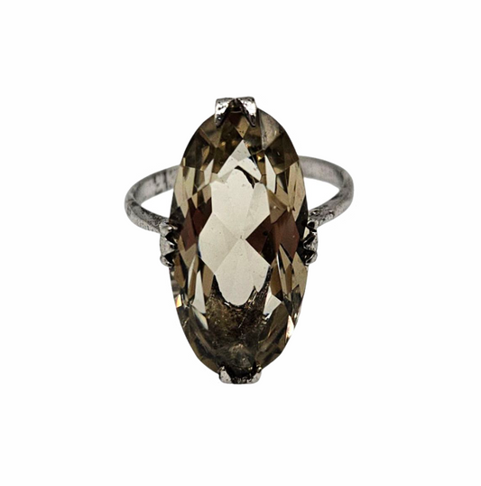 Vintage Sterling Silver Large Smoky Quartz Solitaire Cocktail Ring - Re:Velvet