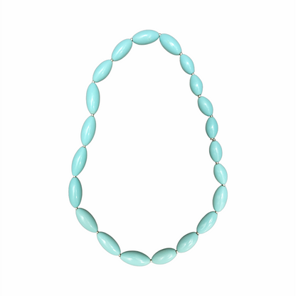 1970s Vintage Long Pale Blue Oval Bead Necklace