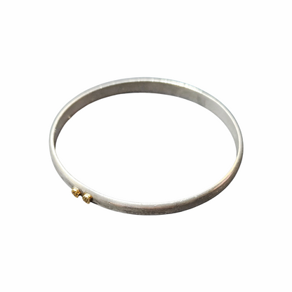 Vintage Minimalist Sterling Silver Bangle with Gold-Tone Accents