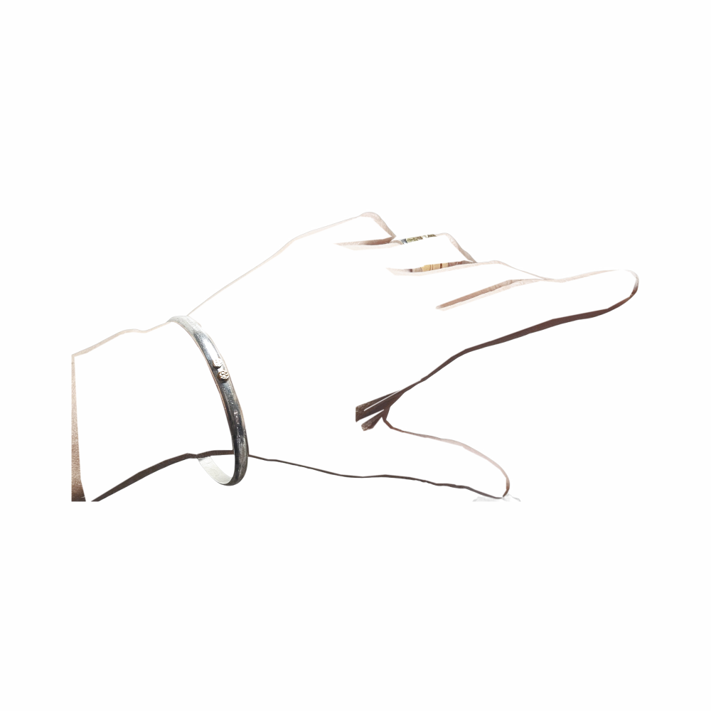 Vintage Minimalist Sterling Silver Bangle with Gold-Tone Accents