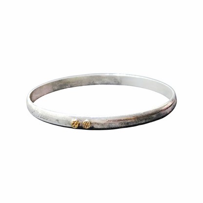 Vintage Minimalist Sterling Silver Bangle with Gold-Tone Accents