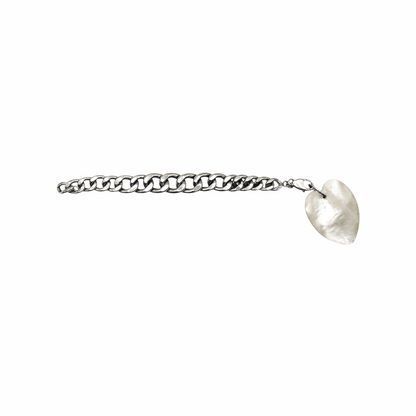 Vintage Sterling Silver Curb Chain Bracelet with Mother-of-Pearl Heart Charm - Re:Velvet