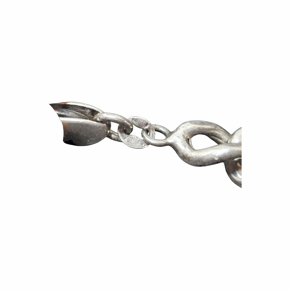 Vintage Sterling Silver Curb Chain Bracelet with Mother-of-Pearl Heart Charm - Re:Velvet