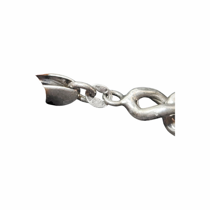 Vintage Sterling Silver Curb Chain Bracelet with Mother-of-Pearl Heart Charm - Re:Velvet