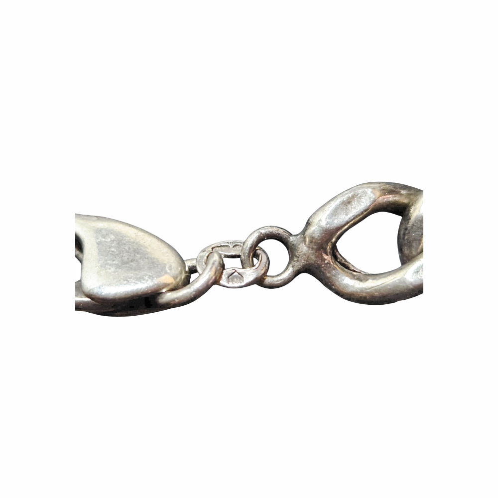 Vintage Sterling Silver Curb Chain Bracelet with Mother-of-Pearl Heart Charm - Re:Velvet