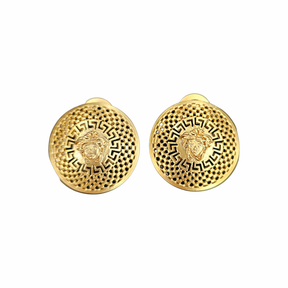 Vintage  Oversize Round Stud earrins with Medusa and greco-roman decor Earrings by  Sunbelle