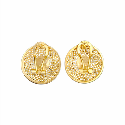 1980s Sunbelle Medusa Gold-Tone Greek Key Stud Earrings