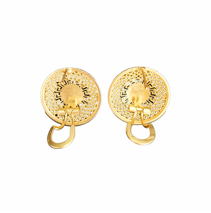 1980s Sunbelle Medusa Gold-Tone Greek Key Stud Earrings