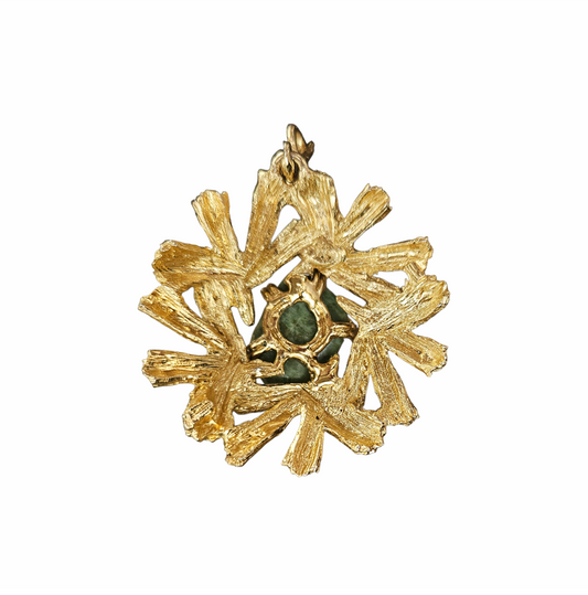 Vintage 1970s Oversized Green Stone Brutalist Gold-Tone Pendant - Re:Velvet