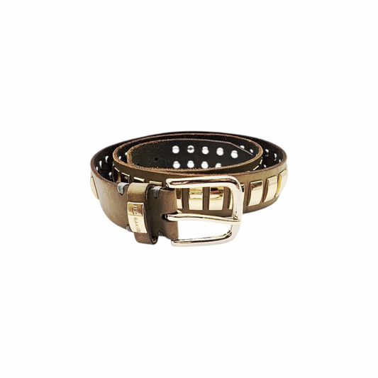 Leather Belt with Gold Buckle & Stud Detailing - Ted Baker
